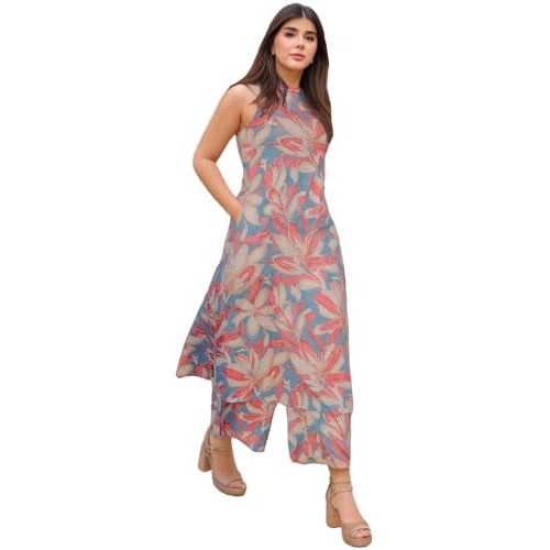 ANNI DESIGNER Women's Rayon Viscose Printed Straight Kurta with Palazzo (VCM Blue-VKS02_S_Blue_Small)