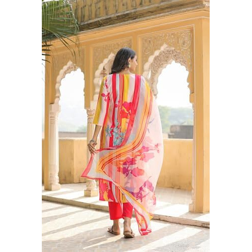 ANNI DESIGNER Women's Cotton Blend Straight Printed Kurta with Pant & Dupatta (Kapila Red_M_Red_Medium)