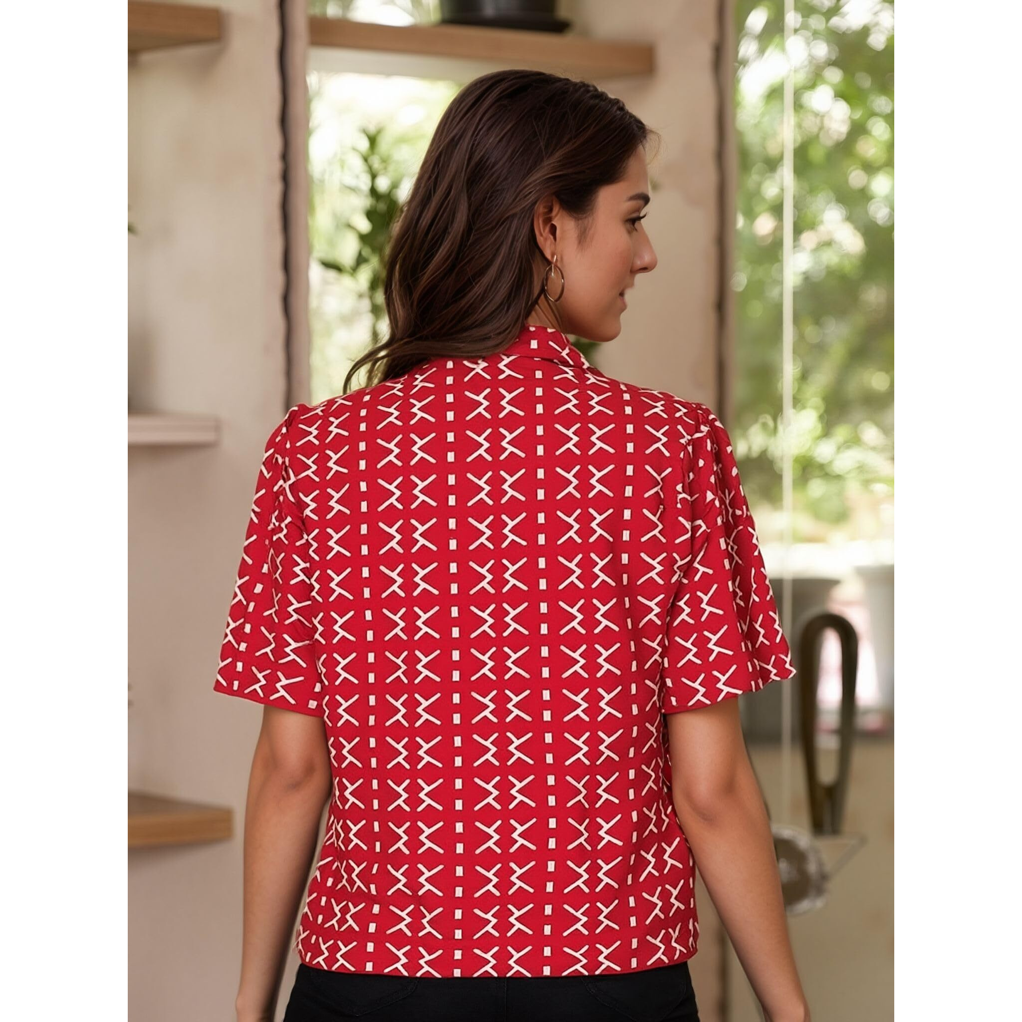 ANNI DESIGNER Women's Tunics Tops Rayon Viscose Printed Short Shirt for Women (CHHABI RED_M_Red_Medium)