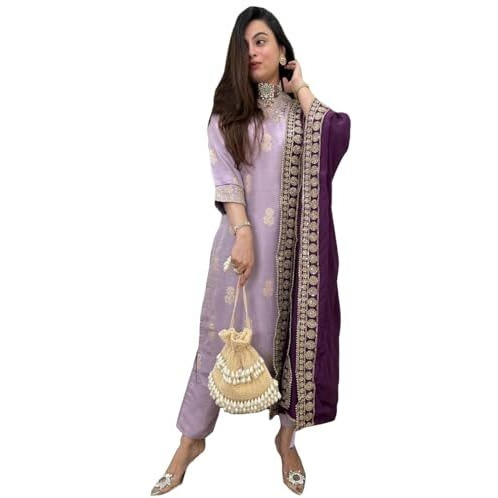 ANNI DESIGNER Women's Rayon Viscose Printed Straight Kurta with Pant & Dupatta (UDH Purple-VKS01_S_Purple_Small)