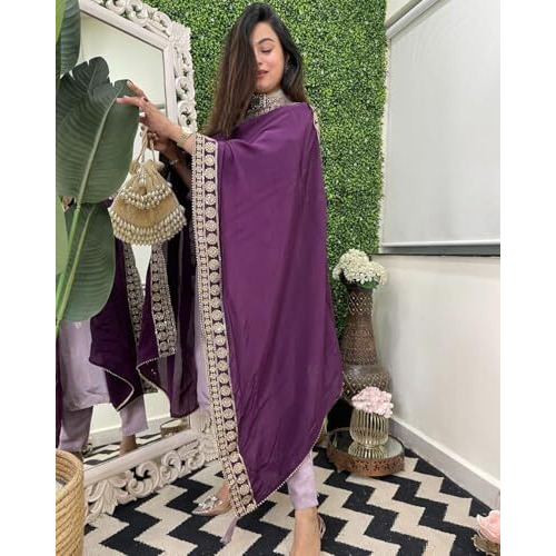ANNI DESIGNER Women's Rayon Viscose Printed Straight Kurta with Pant & Dupatta (UDH Purple-VKS01_S_Purple_Small)