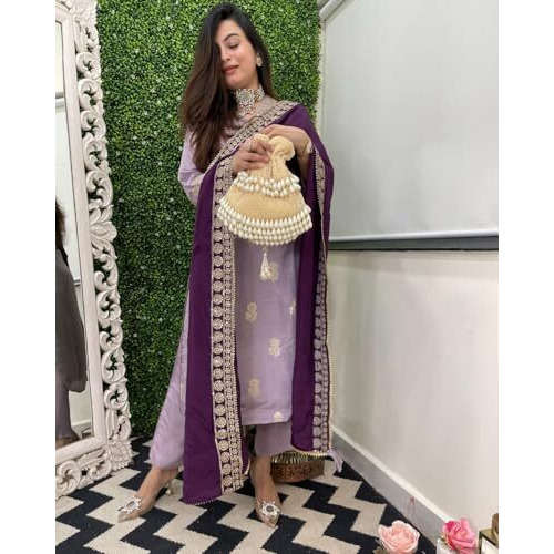 ANNI DESIGNER Women's Rayon Viscose Printed Straight Kurta with Pant & Dupatta (UDH Purple-VKS01_S_Purple_Small)