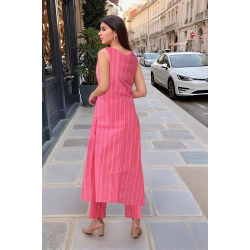 ANNI DESIGNER Women's Rayon Viscose Printed Straight Kurta with Pant (MANADA PINK-VKS01_M_Pink_Medium)