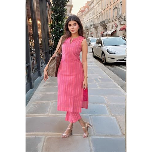ANNI DESIGNER Women's Rayon Viscose Printed Straight Kurta with Pant (MANADA PINK-VKS01_M_Pink_Medium)