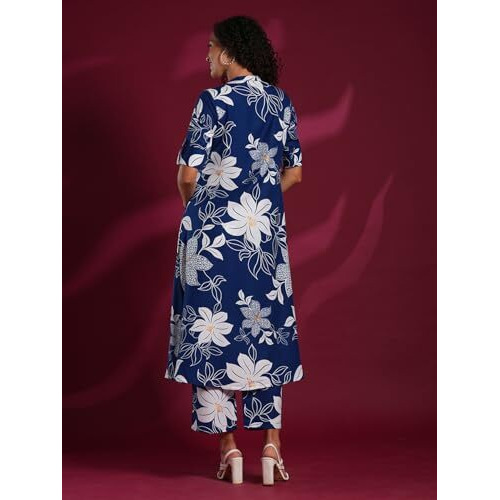 ANNI DESIGNER Women's Rayon Viscose Straight Printed Kurta with Pant (Sunoni Blue-VKS03_S_Blue_Small)