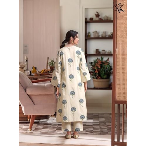 ANNI DESIGNER Women's Rayon Viscose Printed Straight Kurta with Pant (Janya CEROSIN-VKS01_S_Dark Blue_Small)