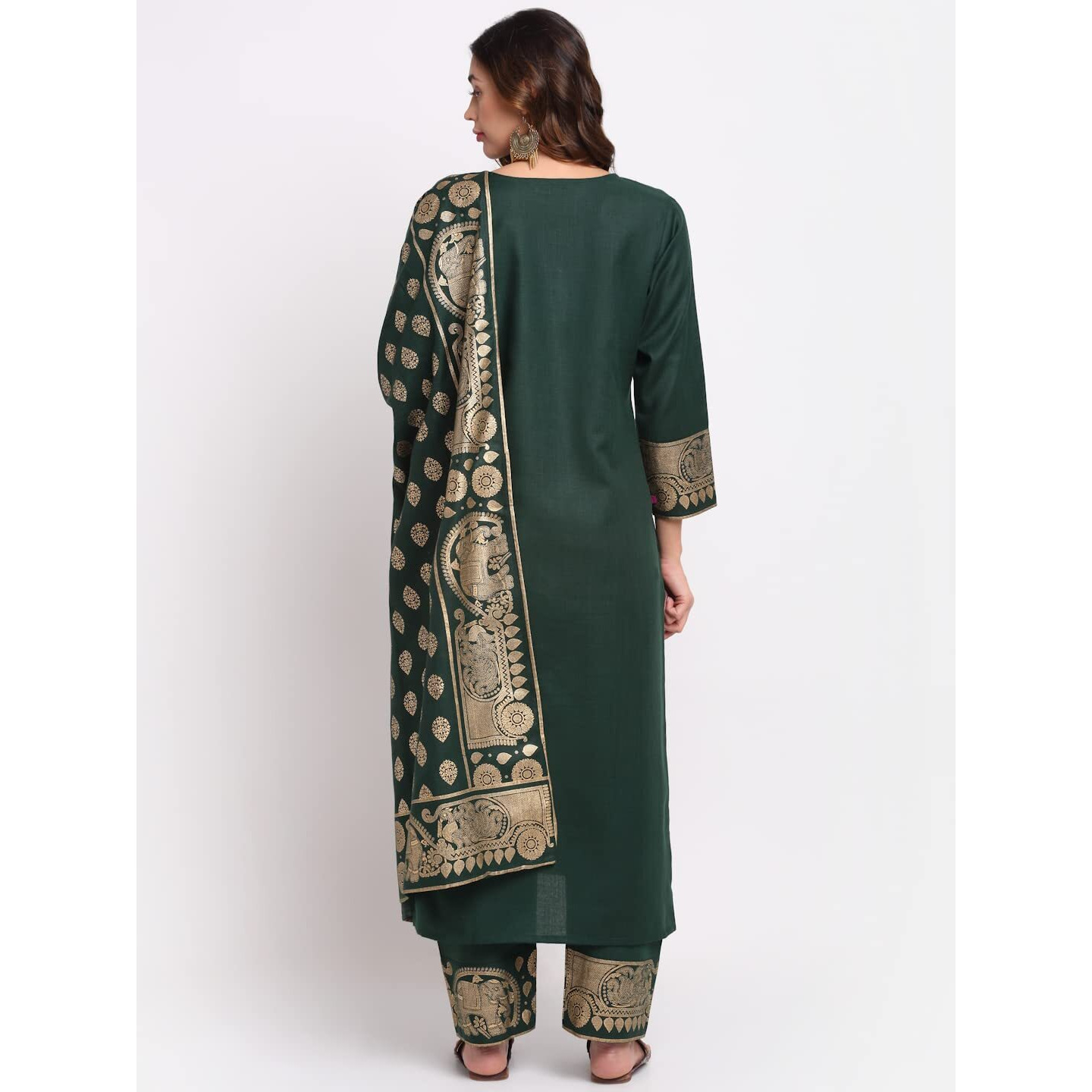ANNI DESIGNER Women's Cotton Straight Kurta with Palazzo & Dupatta (KPZD-COT-10036-GREEN_S_Green_Small)