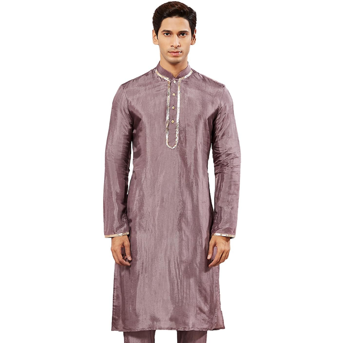VASTRAMAY Men's Lavender Tissue Silk Kurta Pyjama Set - Perfect for Weddings and Festivals