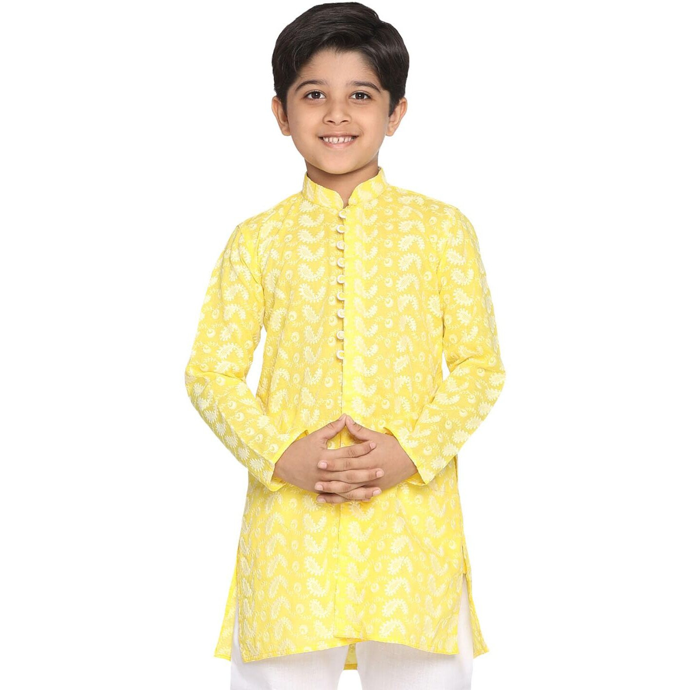 VASTRAMAY Boys' Mustard Chikankari Kurta  Handcrafted Ethnic Wear for Holi & Eid