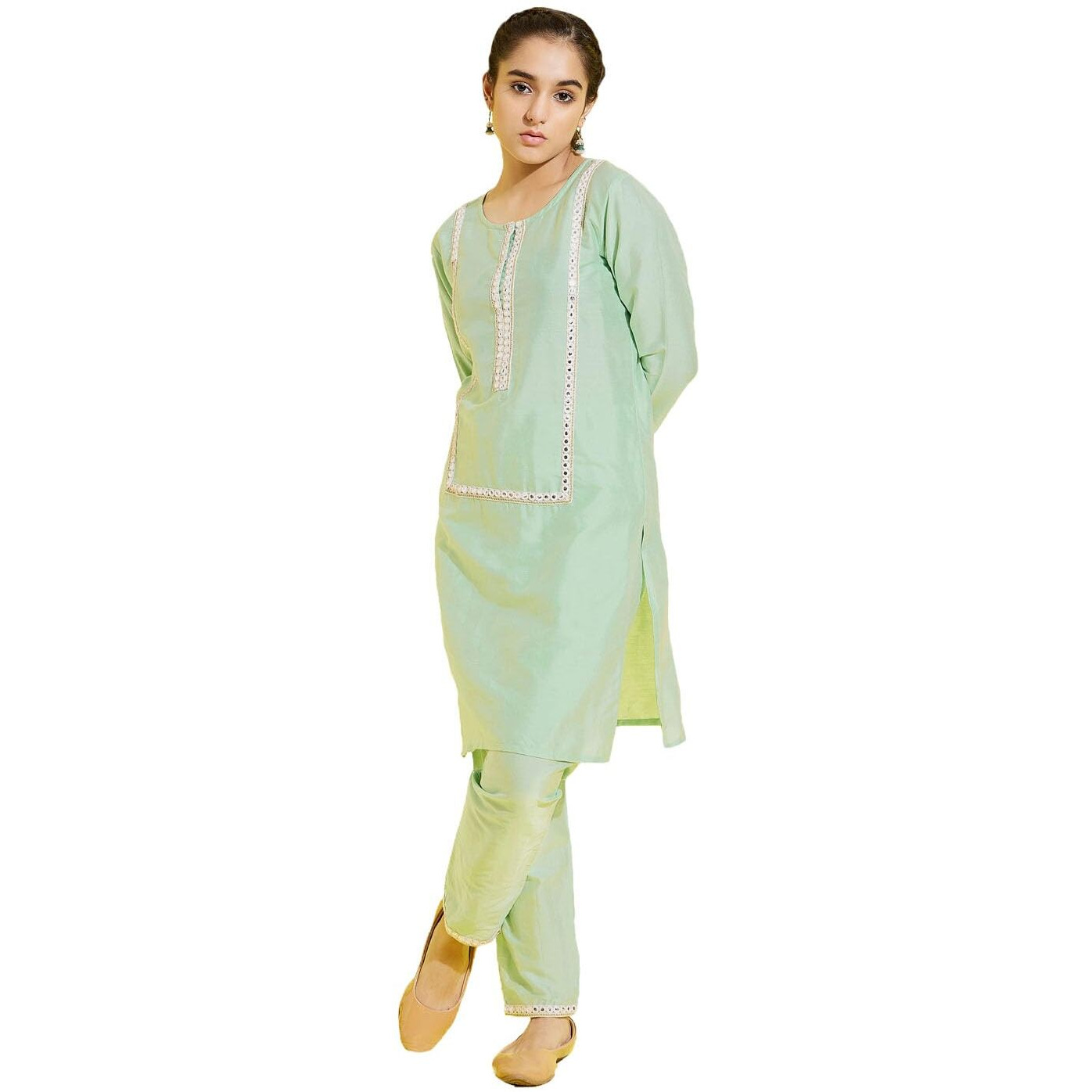 VASTRAMAY YUVA Girls' Mint Green Kurta and Pant Set_VYUVGK010GNnP_36L