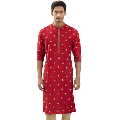 VASTRAMAY Men's Red Viscose Kurta - This is Men's Kurta Features an Elegant and Traditional Design