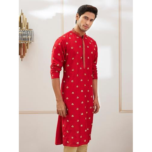 VASTRAMAY Men's Red Viscose Kurta - This is Men's Kurta Features an Elegant and Traditional Design