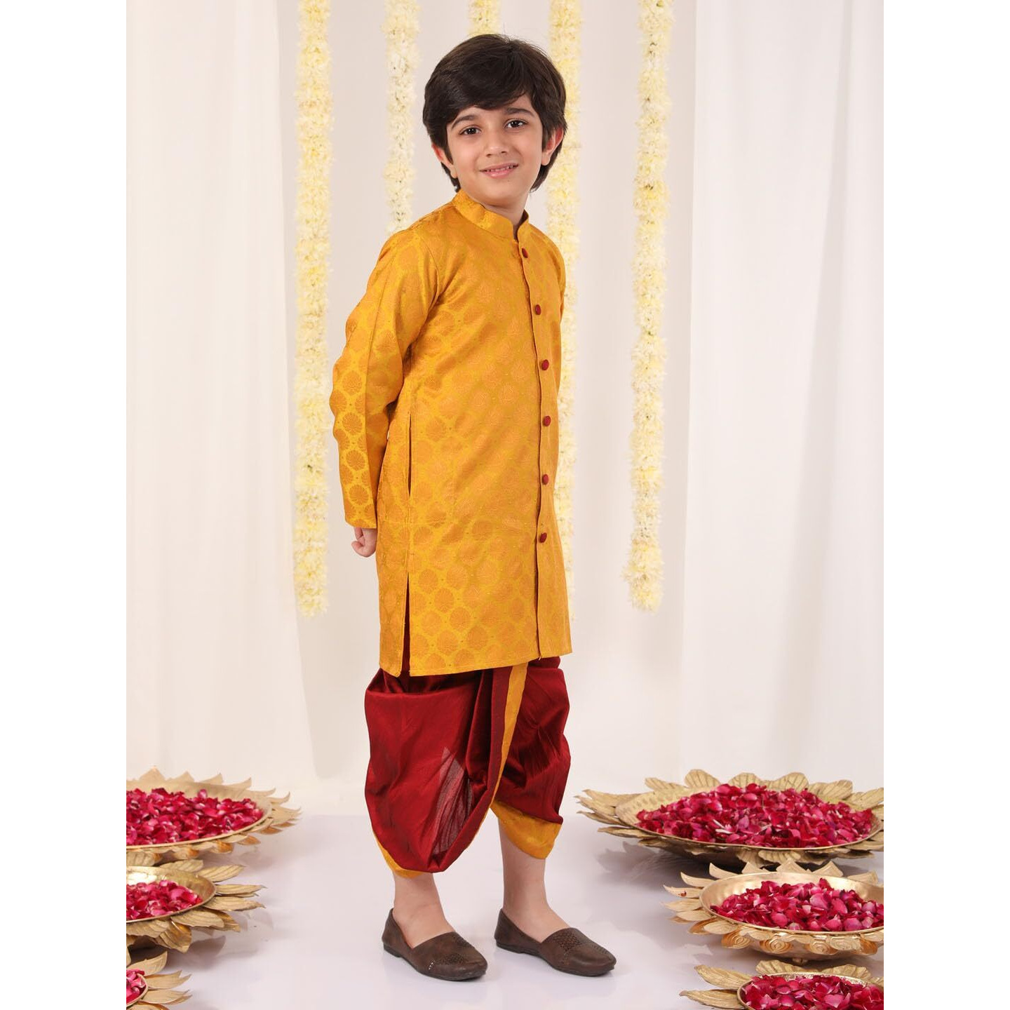 VASTRAMAY Boys' Yellow and Maroon Kurta And Dhoti Set_VASBDK218YW_22