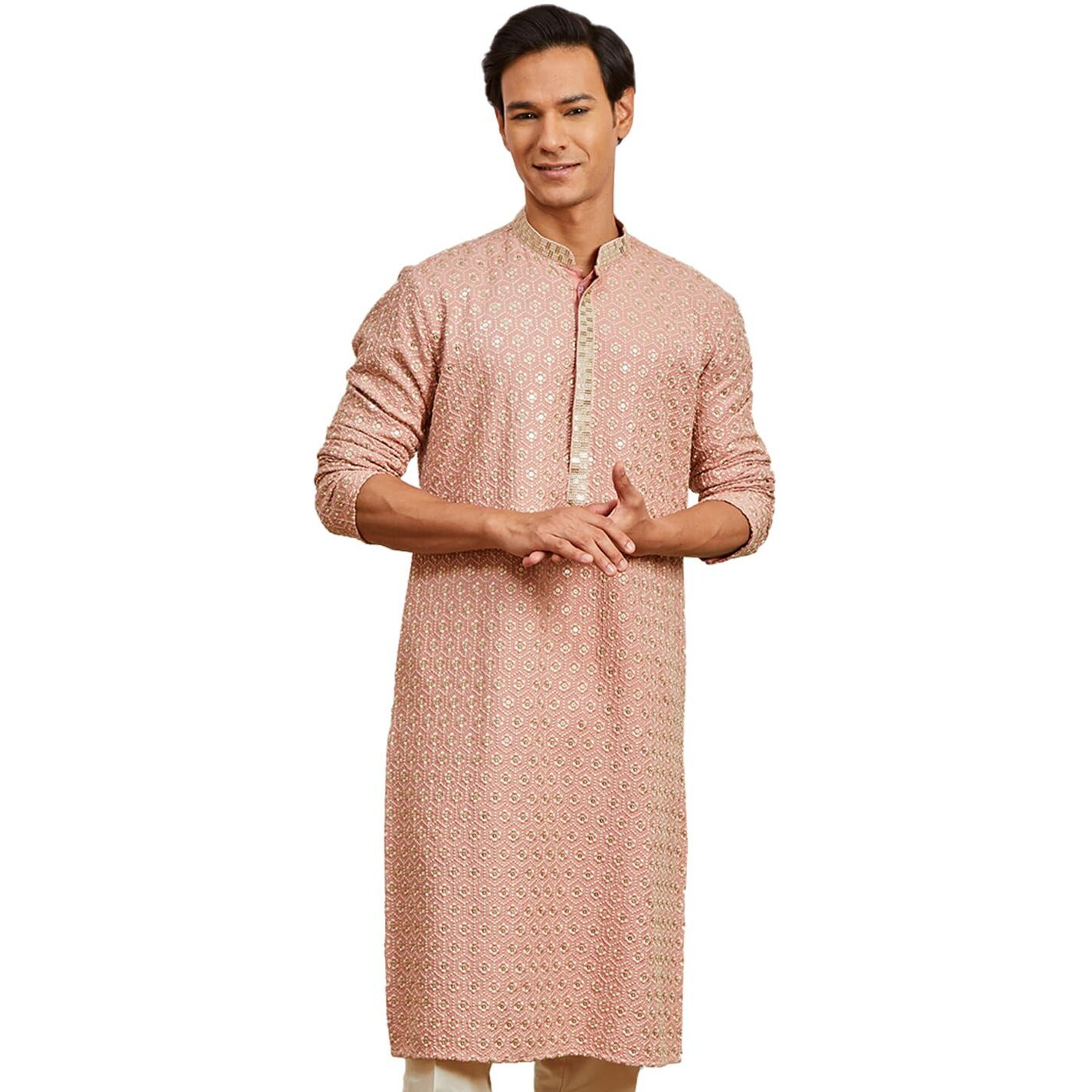 VASTRAMAY Men's Peach Rayon Kurta - This Men's Kurta exudes Elegance with its Intricate Design and Sophisticated Color Palette.