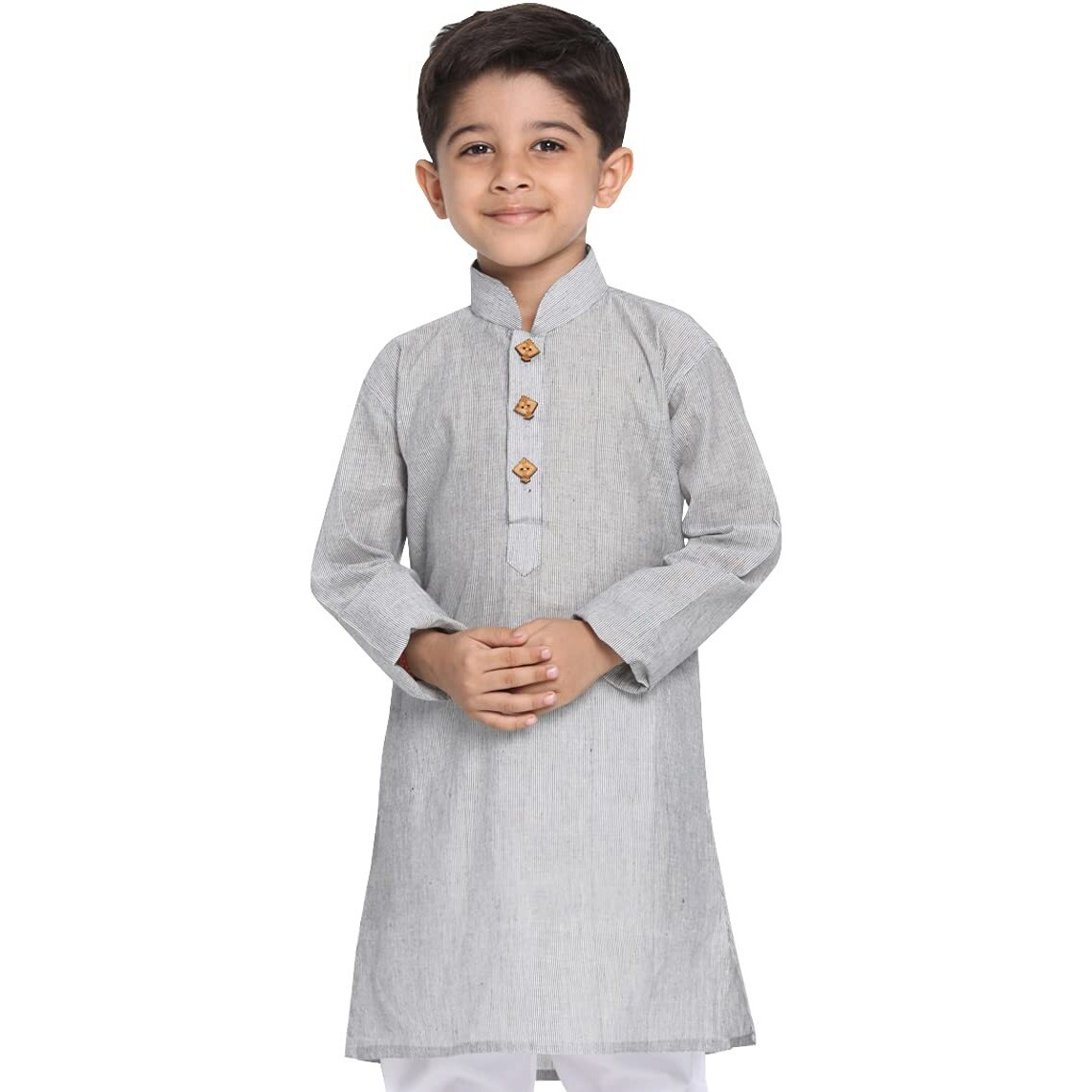 VASTRAMAY Boys' Handloom Grey Kurta Boys' Handloom Grey Kurta_4-5 Years_Grey