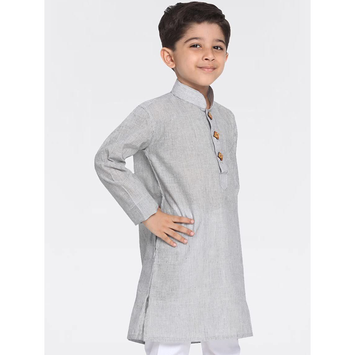 VASTRAMAY Boys' Handloom Grey Kurta Boys' Handloom Grey Kurta_4-5 Years_Grey