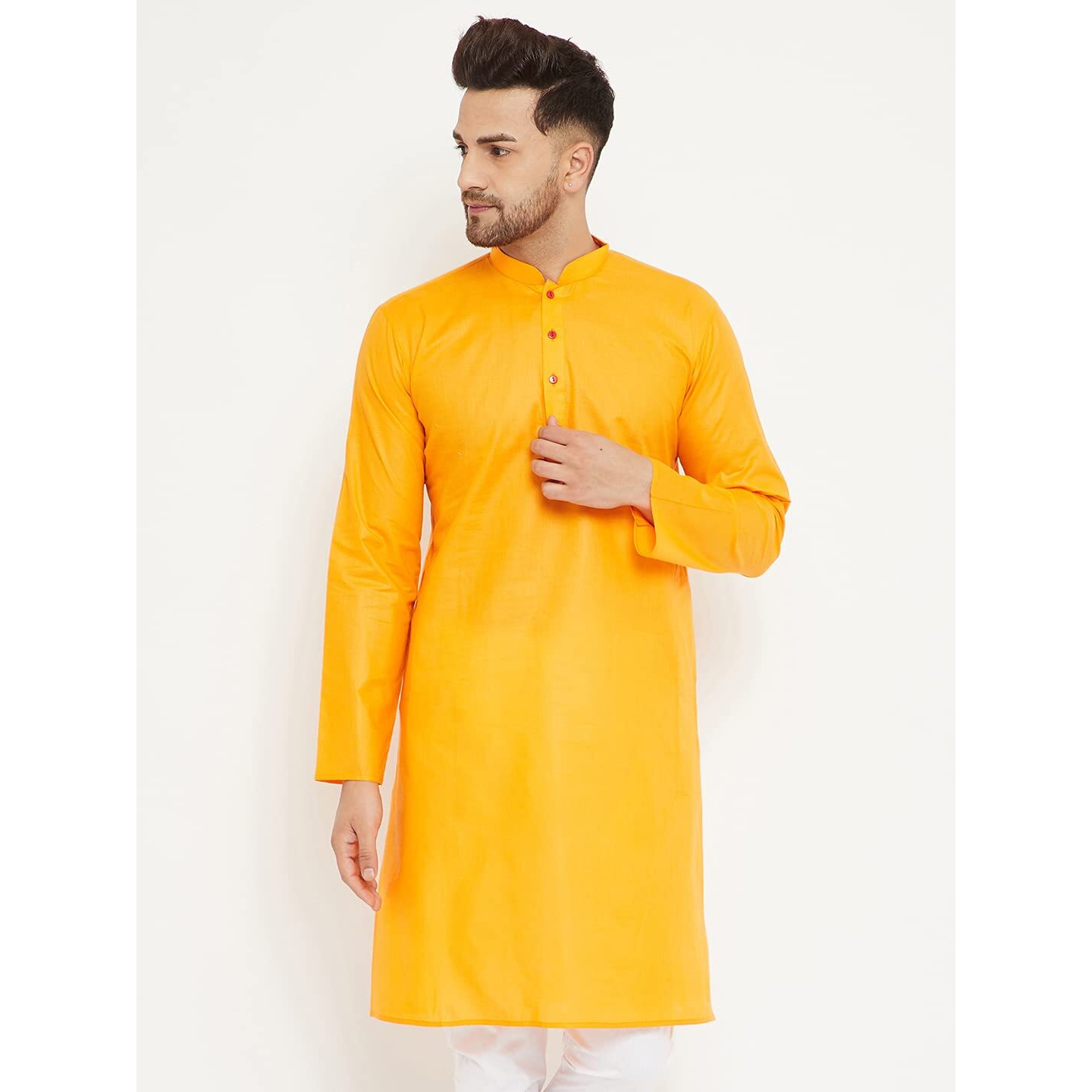 VASTRAMAY Men's Orange Cotton Kurta (VASMK099OR_Size-42_Orange)