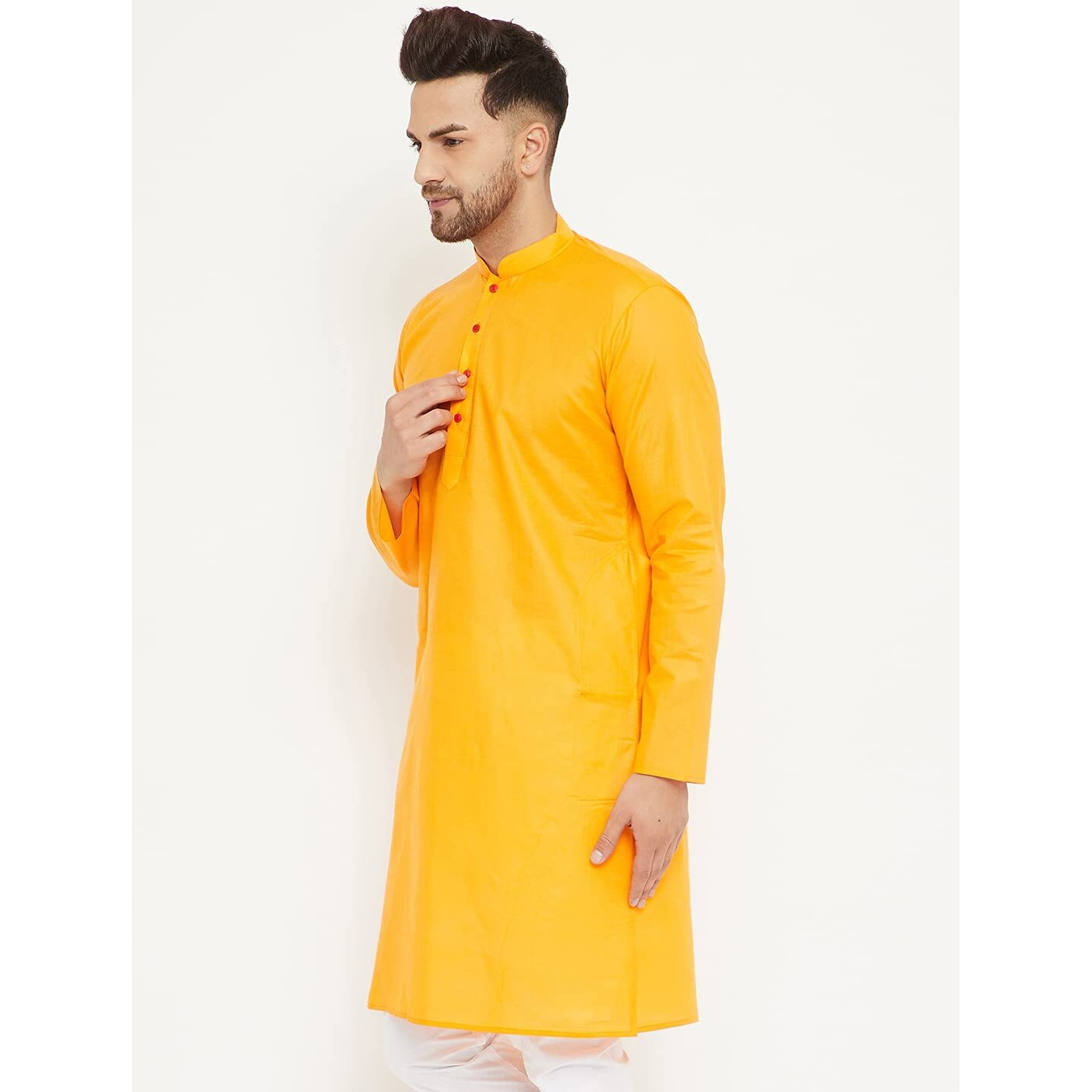 VASTRAMAY Men's Orange Cotton Kurta (VASMK099OR_Size-42_Orange)