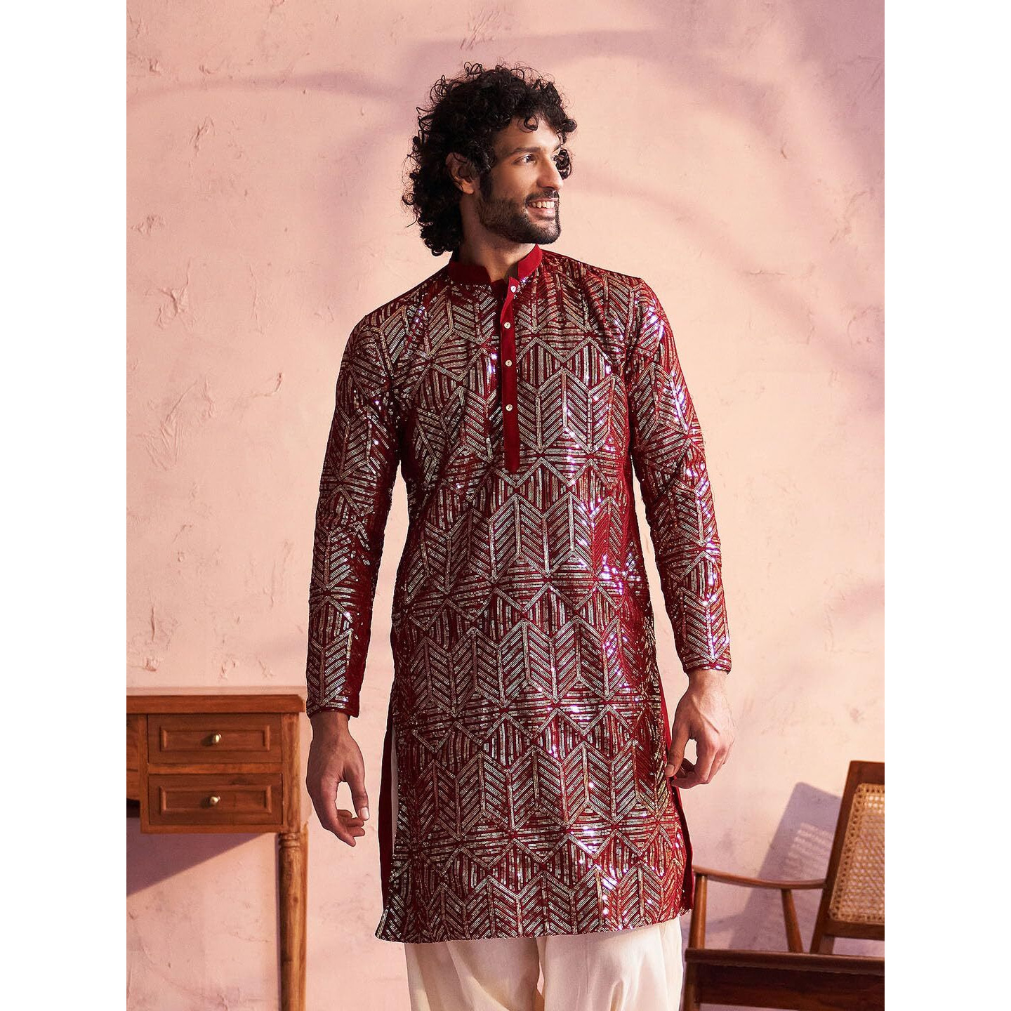 VASTRAMAY Shrestha Men's Black Georgette Kurta