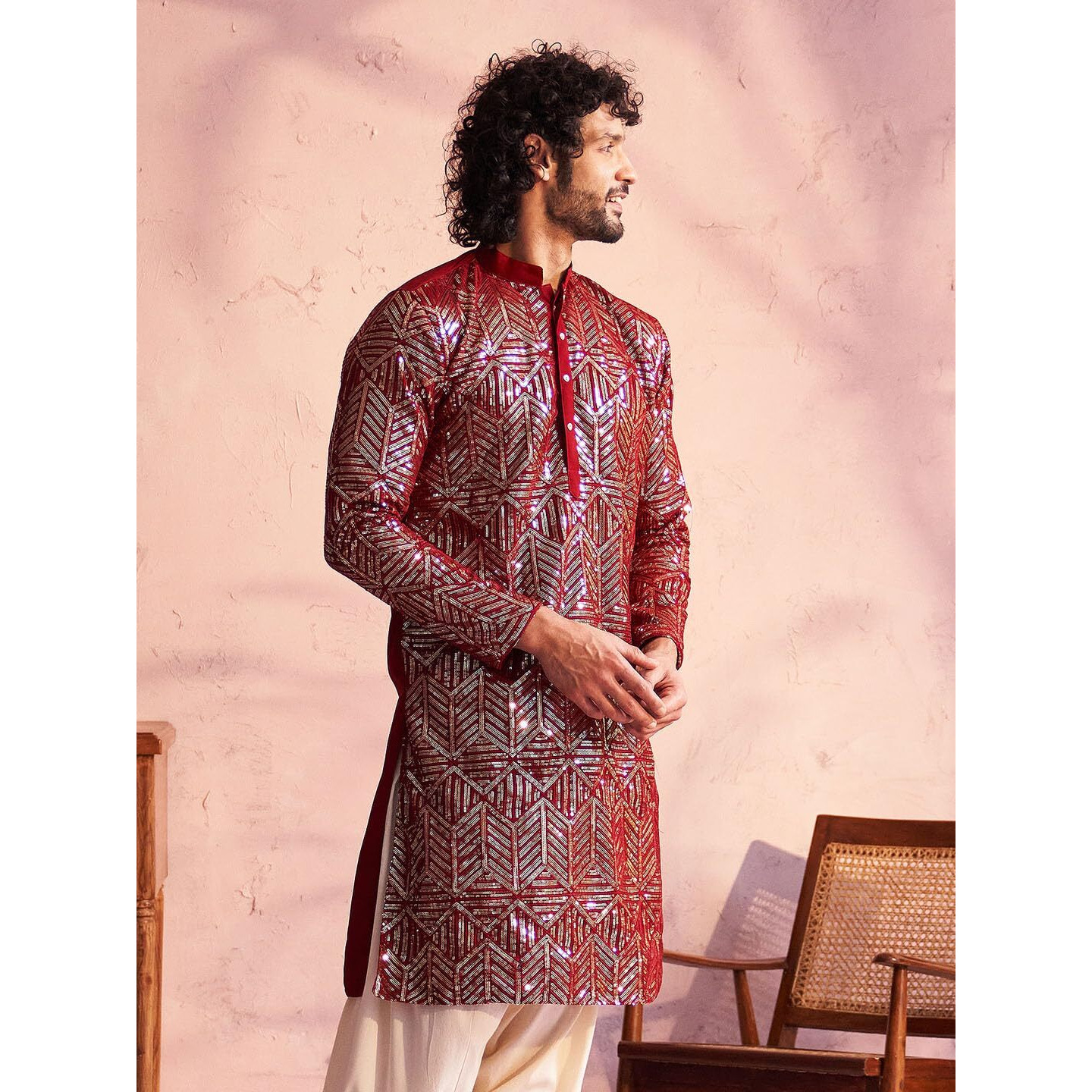 VASTRAMAY Shrestha Men's Black Georgette Kurta