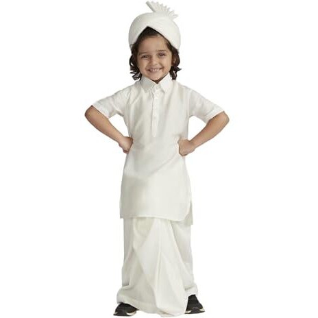 VASTRAMAY Boys' B White Viscose Kurta Lungi And Safa set