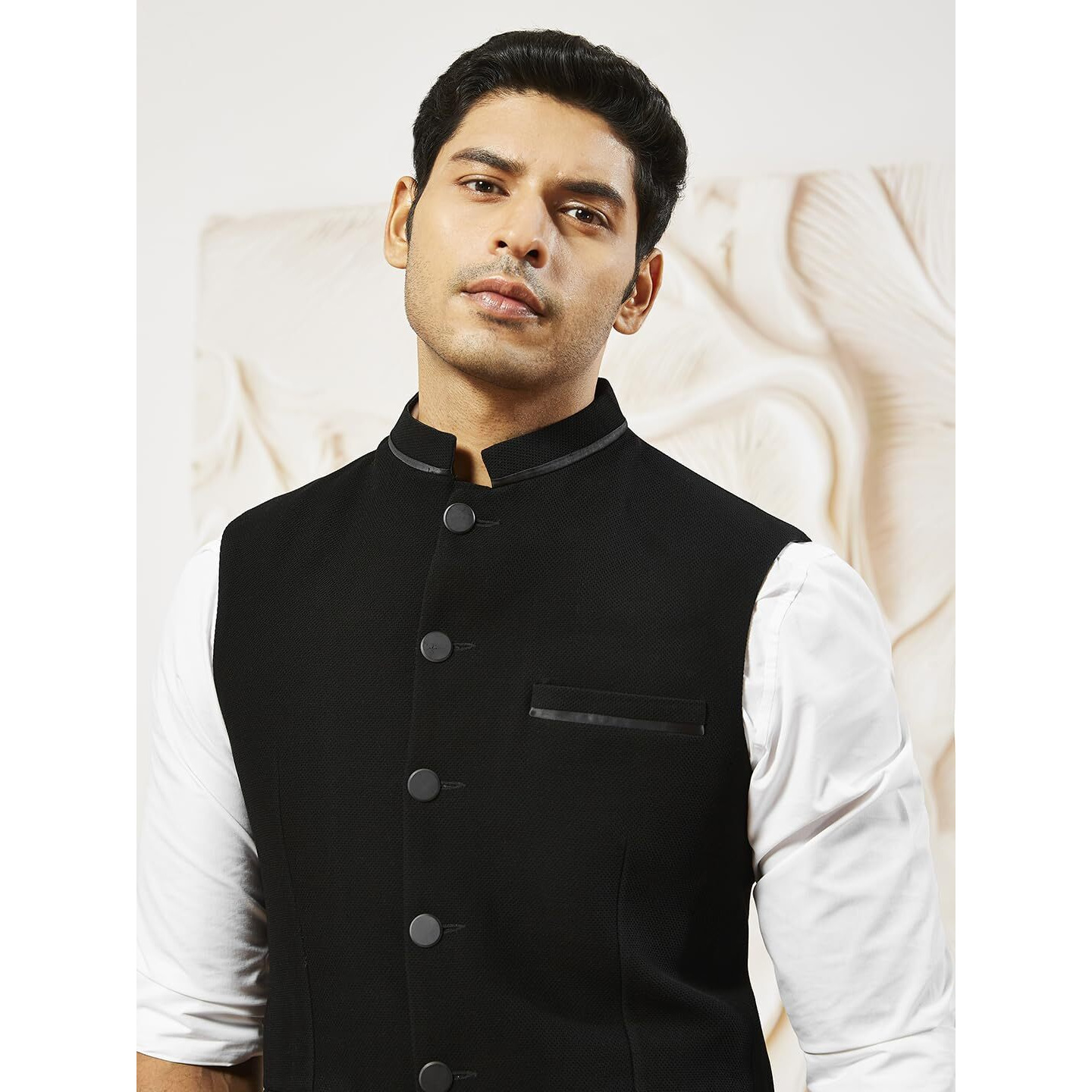 VASTRAMAY Men's Black - Nehru Jacket, Sutting Fabric Solid Nehru Jacket For Men, Traditional Indian Festive & Ethnic Wear