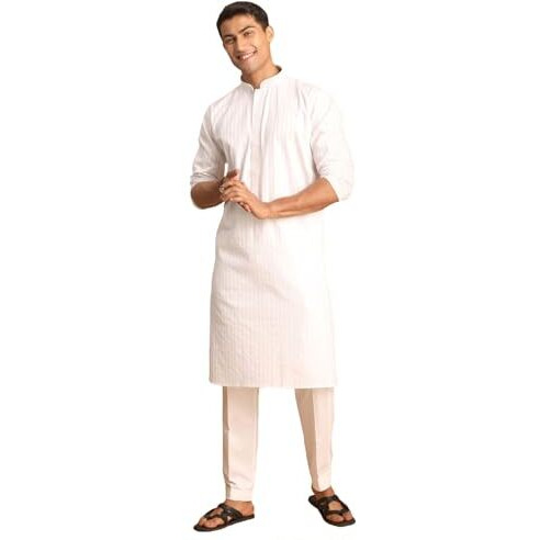 VASTRAMAY Men's White Cotton Blend Kurta Pyjama Set || Embroidered Placket Cotton Kurta For Men With Pant Style Pyjama || Elegant For Holi & EID Celebration_VASMK194WHnPANT004WH_42