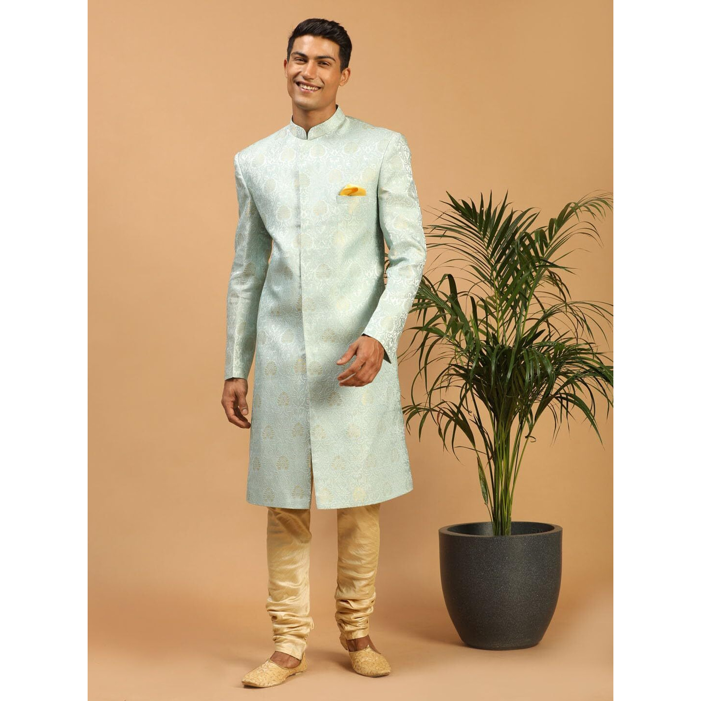 VASTRAMAY Men's Brocade Sherwani Set_VASMSW176AQnPGO_38
