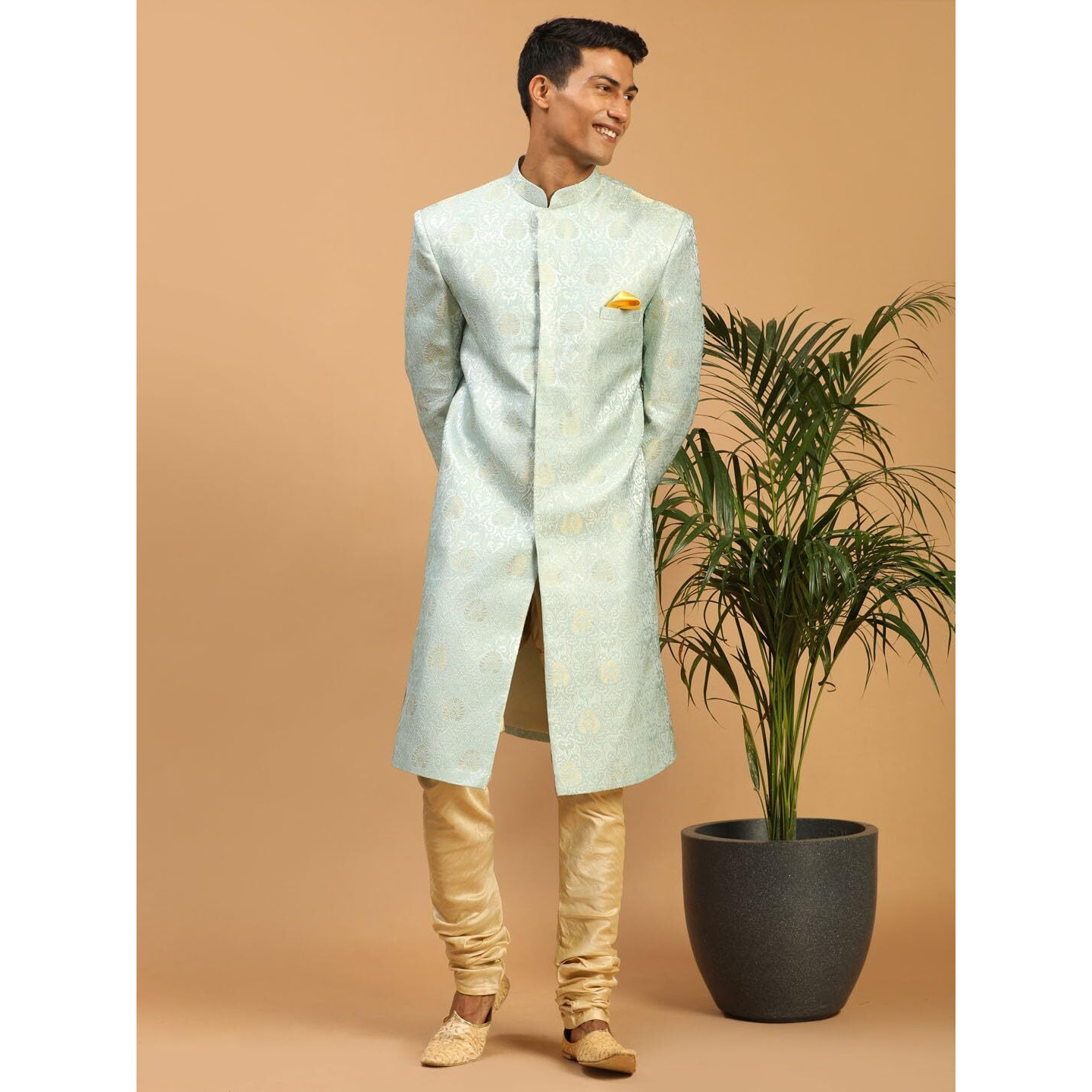 VASTRAMAY Men's Brocade Sherwani Set_VASMSW176AQnPGO_38