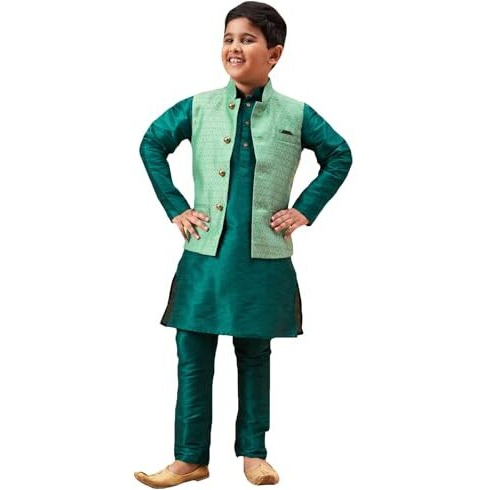 VASTRAMAY Boys' Green Jacket, Kurta and Pyjama Set_VASBJ105GNnBKGN001nPGN_36