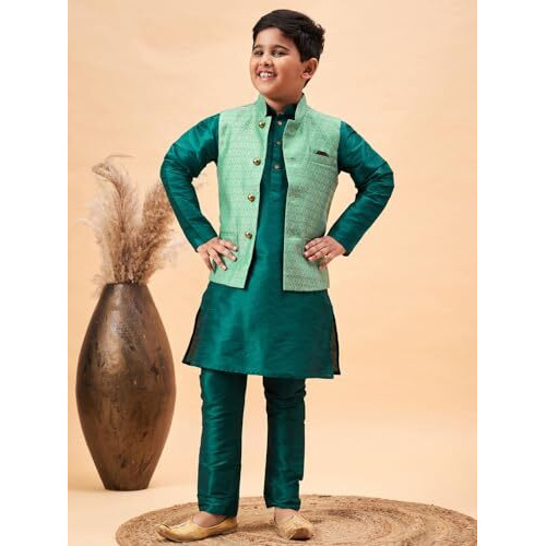VASTRAMAY Boys' Green Jacket, Kurta and Pyjama Set_VASBJ105GNnBKGN001nPGN_36
