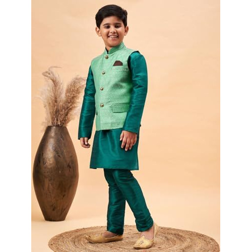 VASTRAMAY Boys' Green Jacket, Kurta and Pyjama Set_VASBJ105GNnBKGN001nPGN_36