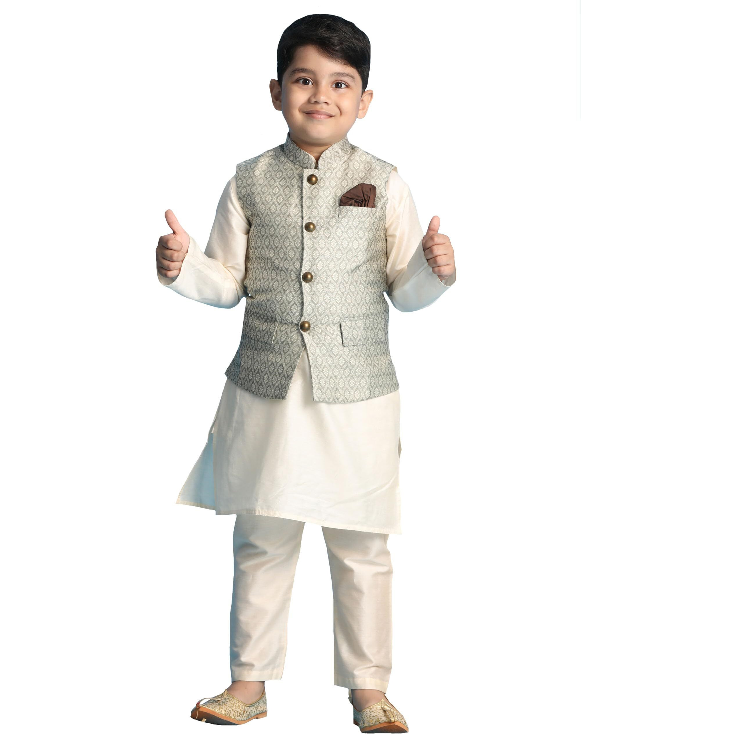 VASTRAMAY Boys' Beige And Cream Jacket, Kurta and Pyjama Set_VASBJ105BGnBK091CRnBVPCR_32