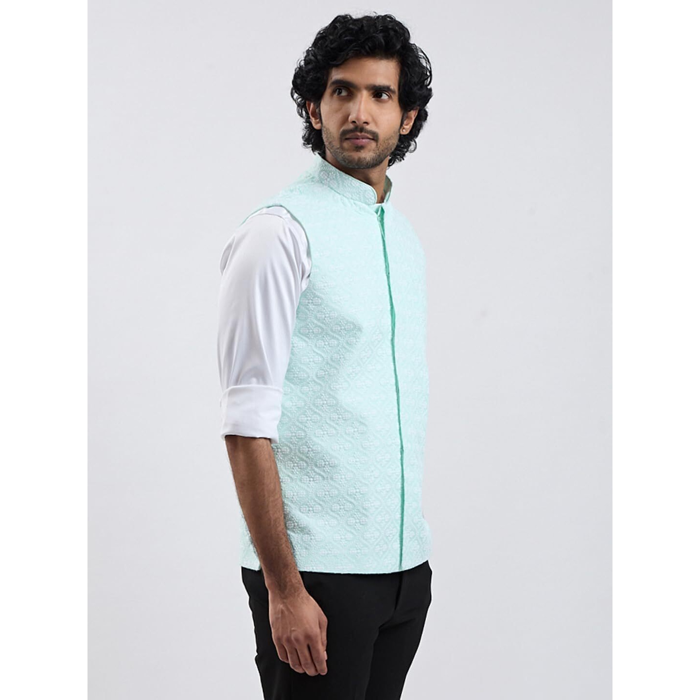VASTRAMAY Men's Cotton Nehru Jacket I Allover Printed Jacket Regular Nehru Jacket I Fastive Party Wedding Neharu Jackets_VASMJ381GN_42
