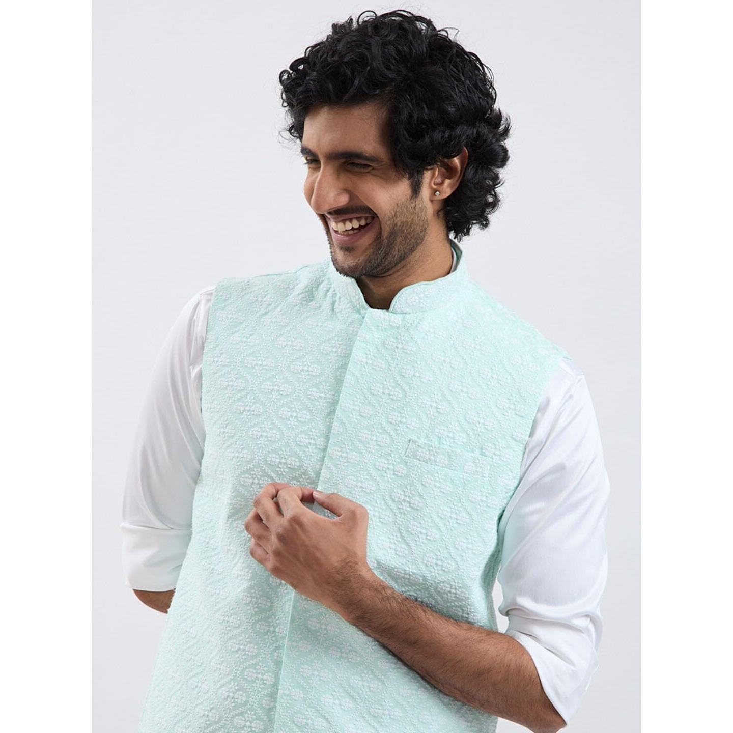 VASTRAMAY Men's Cotton Nehru Jacket I Allover Printed Jacket Regular Nehru Jacket I Fastive Party Wedding Neharu Jackets_VASMJ381GN_42