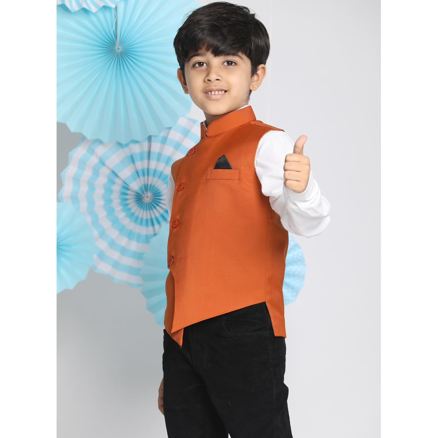 VASTRAMAY JBN Creation Boys' Orange Cotton Blend Nehru Jacket_VASBJ054OR_24