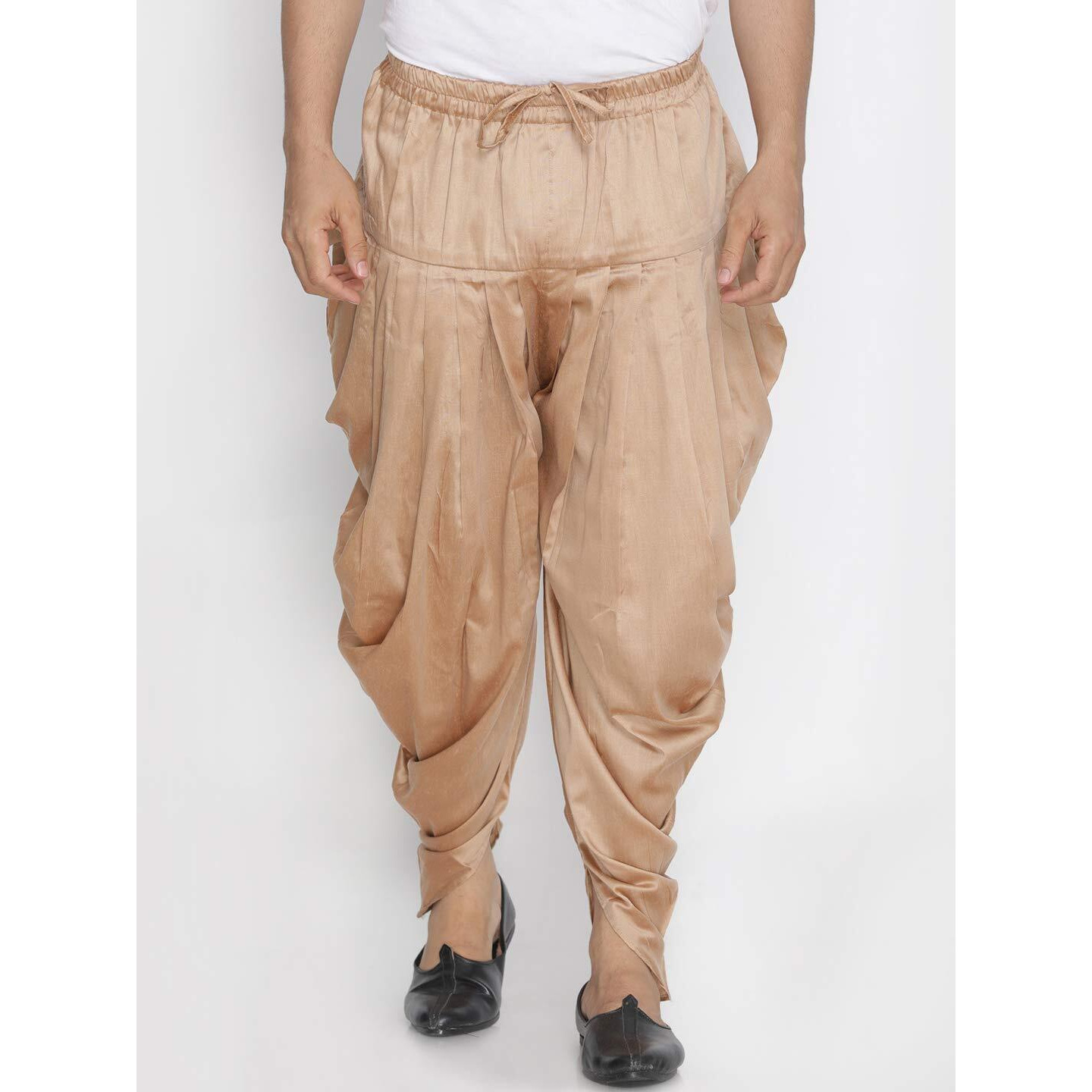 VASTRAMAY Men's Rose Gold And Maroon Silk Blend Cowl Dhoti Combo (VASMCDRGnMCDMA_46)