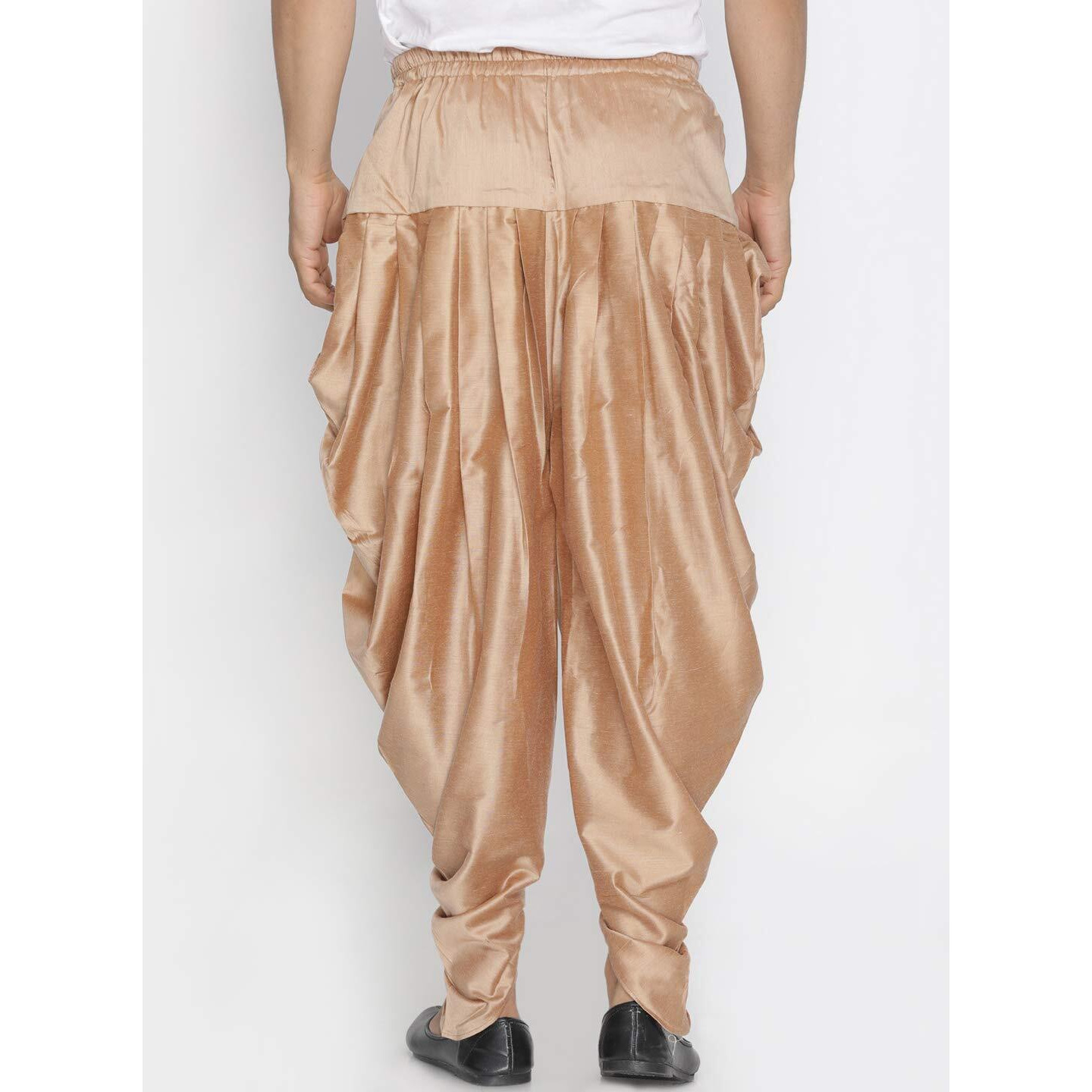 VASTRAMAY Men's Rose Gold And Maroon Silk Blend Cowl Dhoti Combo (VASMCDRGnMCDMA_46)