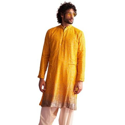 VASTRAMAY Men's Yellow Georgette Kurta_VSHRMK229YW_38