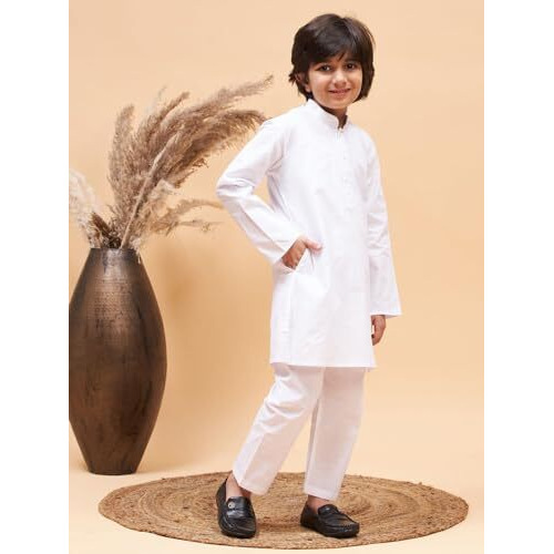 VASTRAMAY Boys' White Kurta Pyjama Set