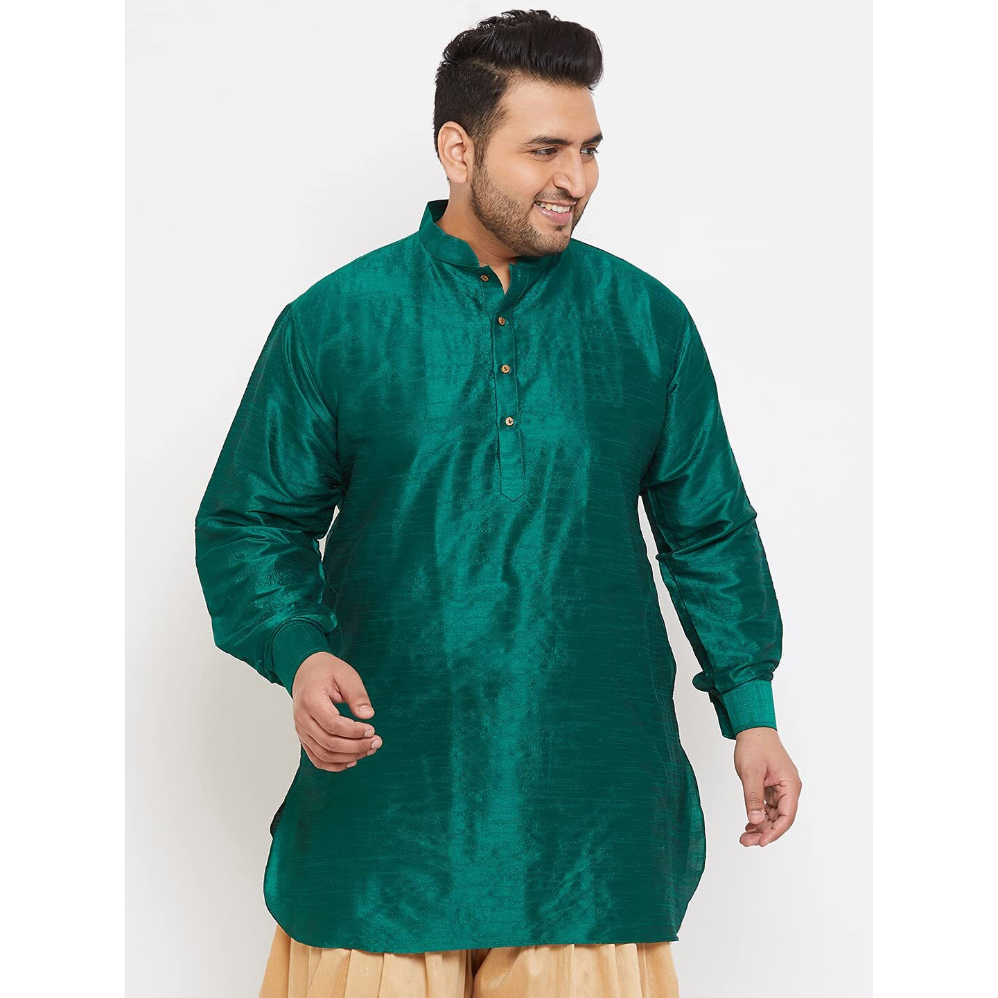 VASTRAMAY Plus Men's Green Silk Blend Kurta (VPLUSMUK001GN_46)
