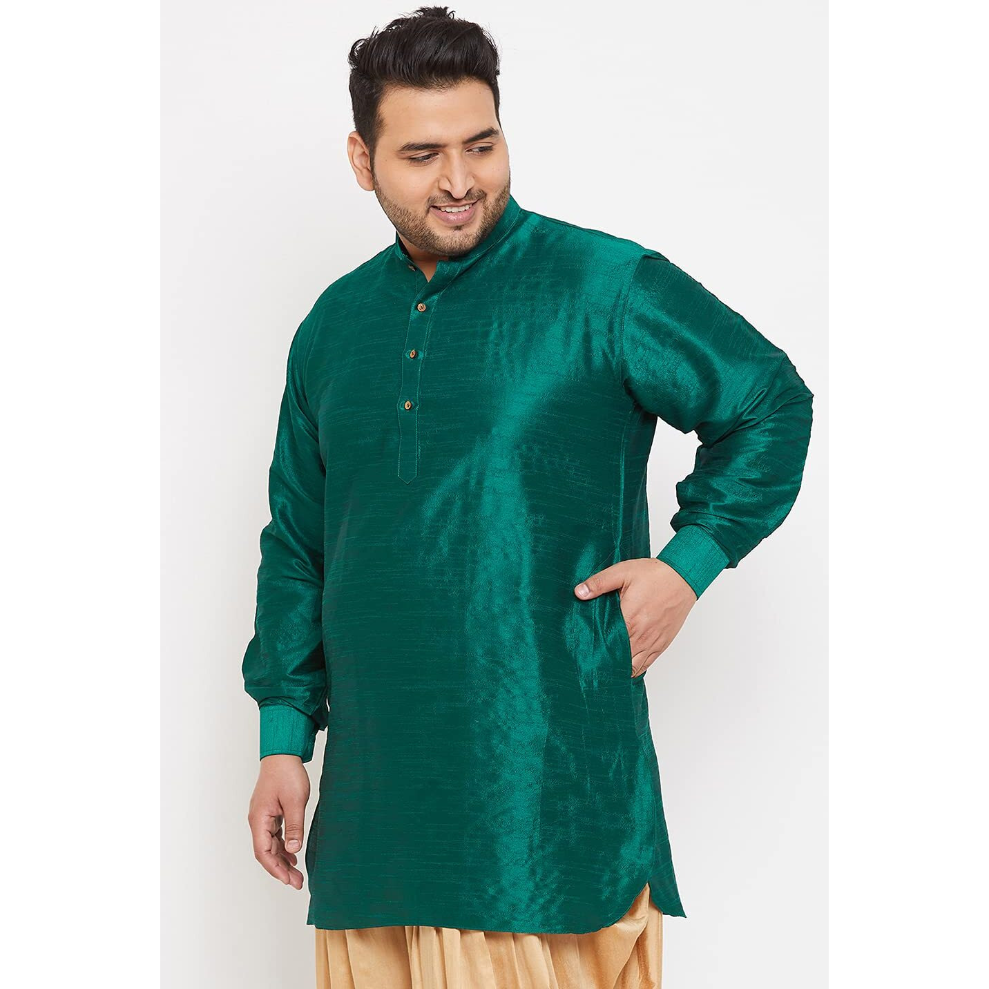 VASTRAMAY Plus Men's Green Silk Blend Kurta (VPLUSMUK001GN_46)