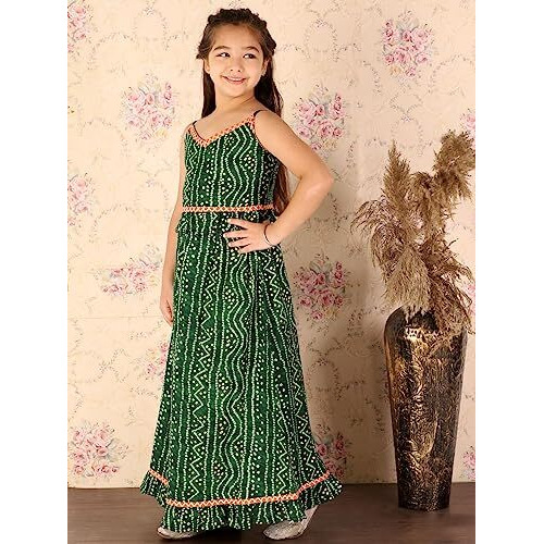 VASTRAMAY Girls' Green Bandhani Lehenga Set_VASGLC006GN_24