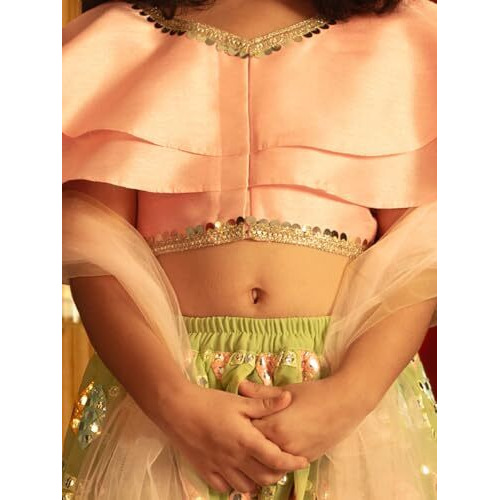 VASTRAMAY Girls' Pink And Mint Green Lehenga Set_VTWGLC042MG_34L