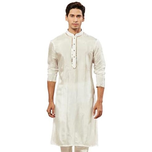 VASTRAMAY Men's White Tissue Silk Kurta Pyjama Set - Perfect for Weddings and Festivals