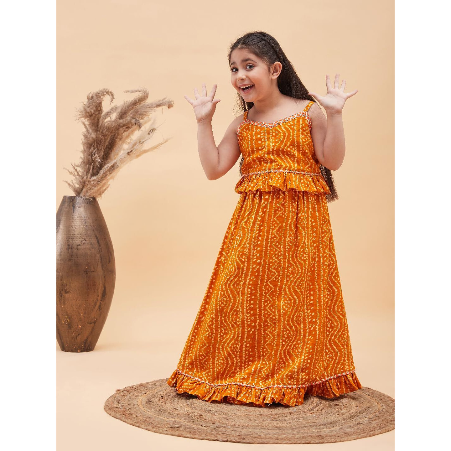 VASTRAMAY Girls' Orange Bandhani Lehenga Set_VASGLC006OR_30