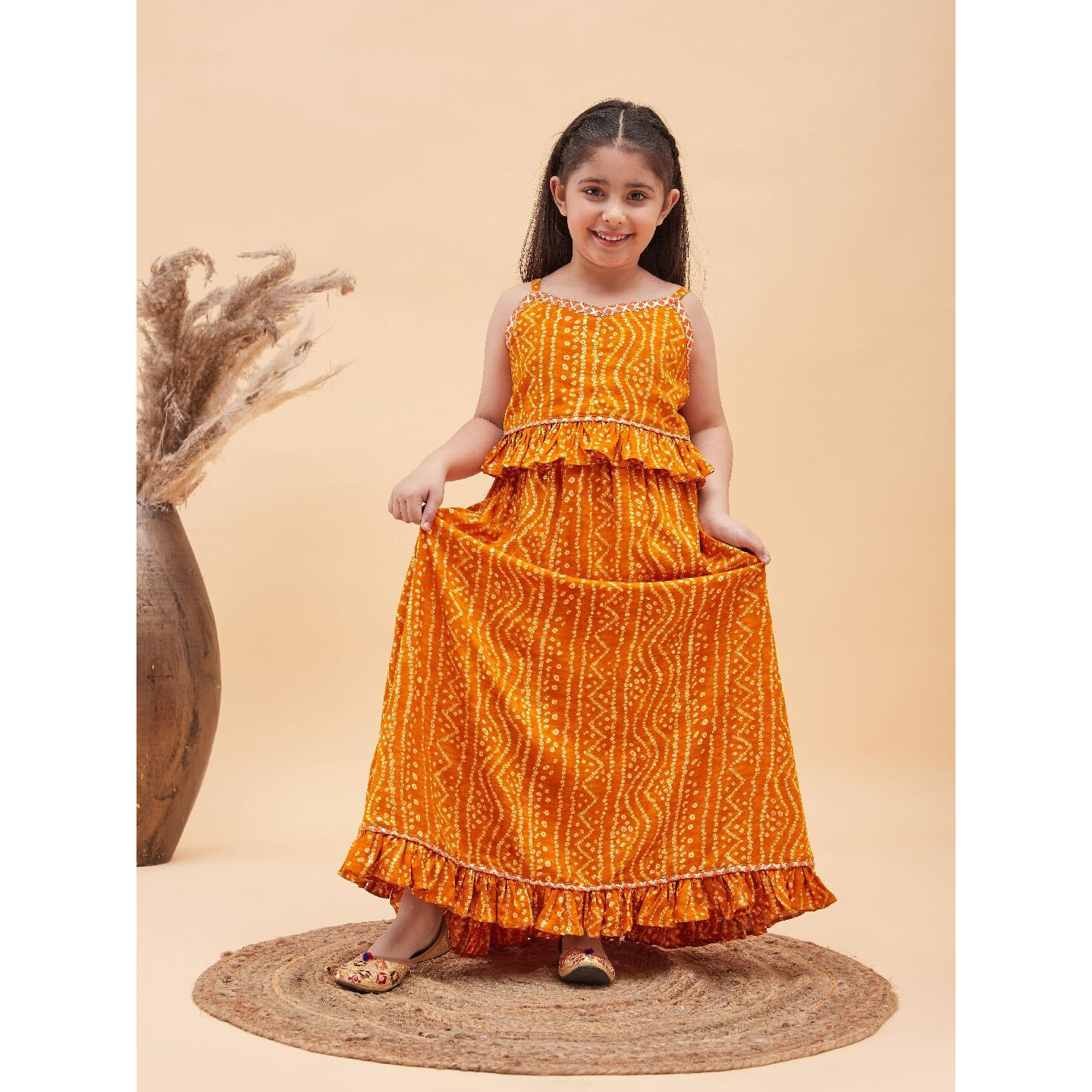VASTRAMAY Girls' Orange Bandhani Lehenga Set_VASGLC006OR_30
