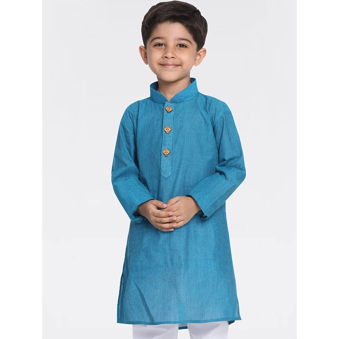 VASTRAMAY Boys' Handloom Aqua Blue Kurta Boys' Handloom Aqua Blue Kurta_5-6 Years_Aqua Blue