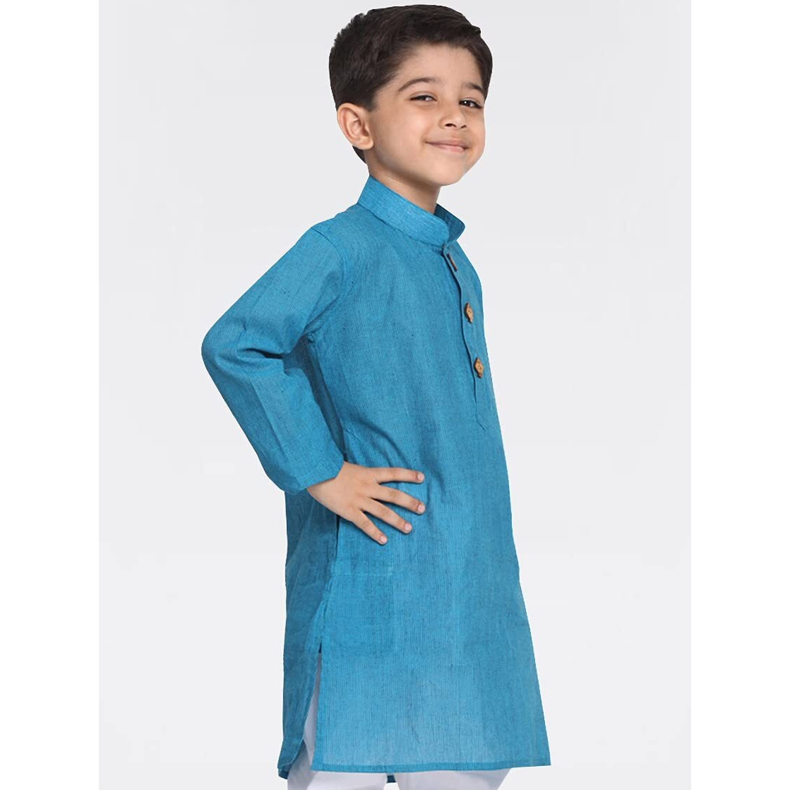 VASTRAMAY Boys' Handloom Aqua Blue Kurta Boys' Handloom Aqua Blue Kurta_5-6 Years_Aqua Blue