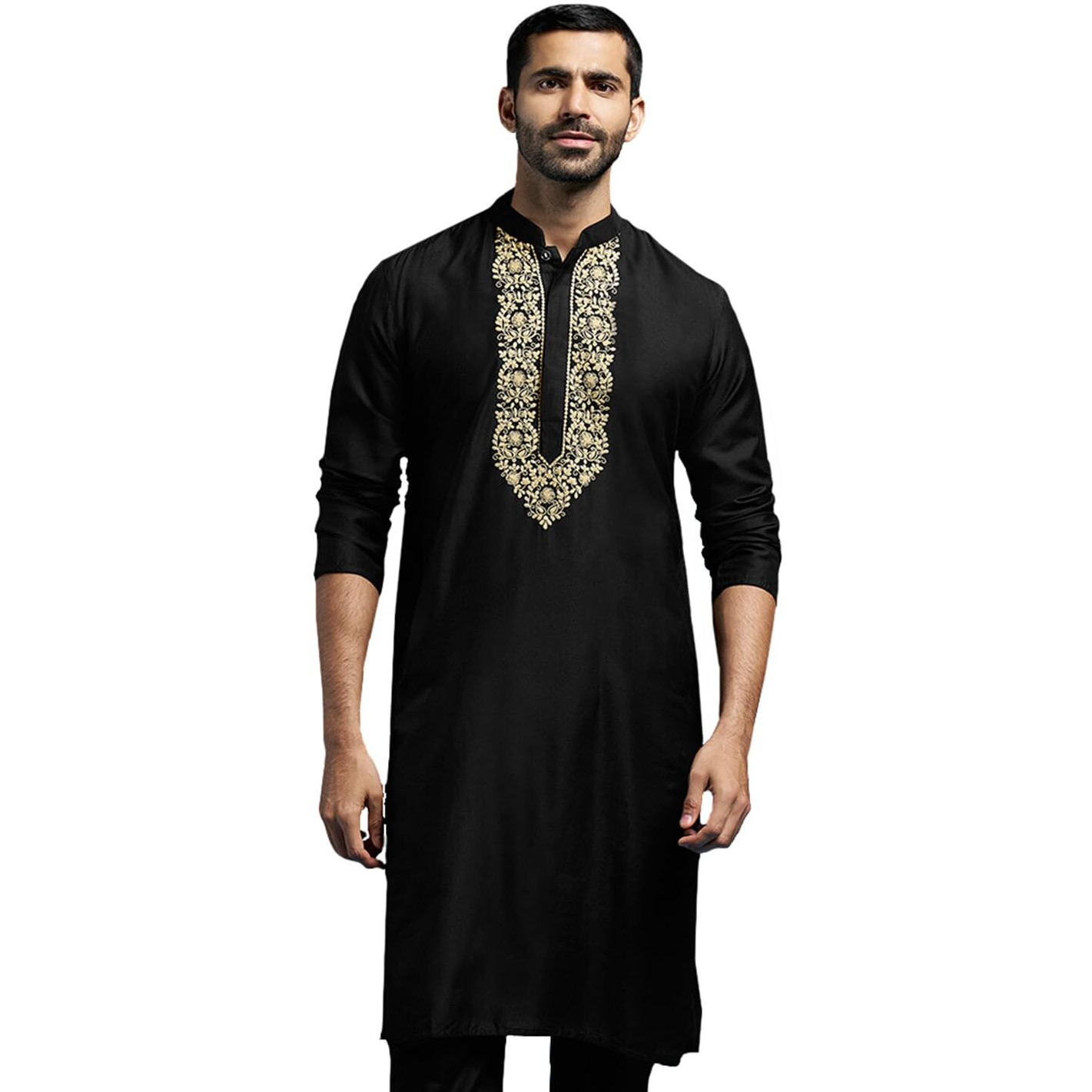 VASTRAMAY Men's Black Viscose Kurta | Viscose Embroidered Kurta for Men